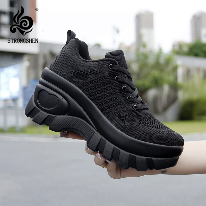 Women Shoes Qc - STRONGSHEN Women Platform Trainers Sneakers 8CM
