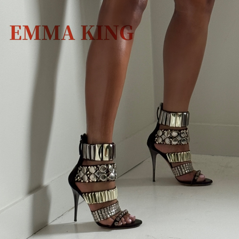 Women Shoes Black - Black Embellished Ankle Strap Sandals Summer