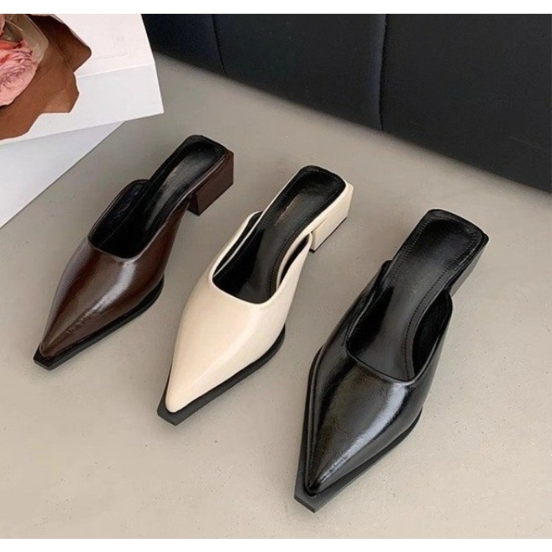 Mule Slip On - New Mid Heel Slippers Close Toe