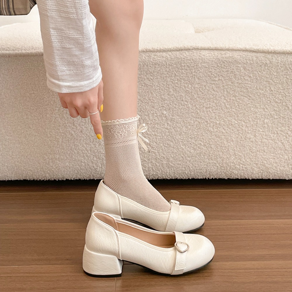 Women Shoes Mk - French-style Chunky Heel Silver Single Shoes