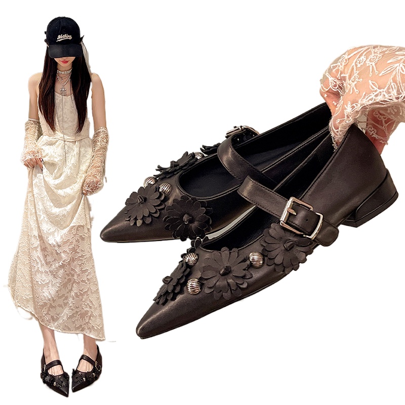 Metal Rivet Buckle Strap Soft  - Women Shoes Black 评论和价格
