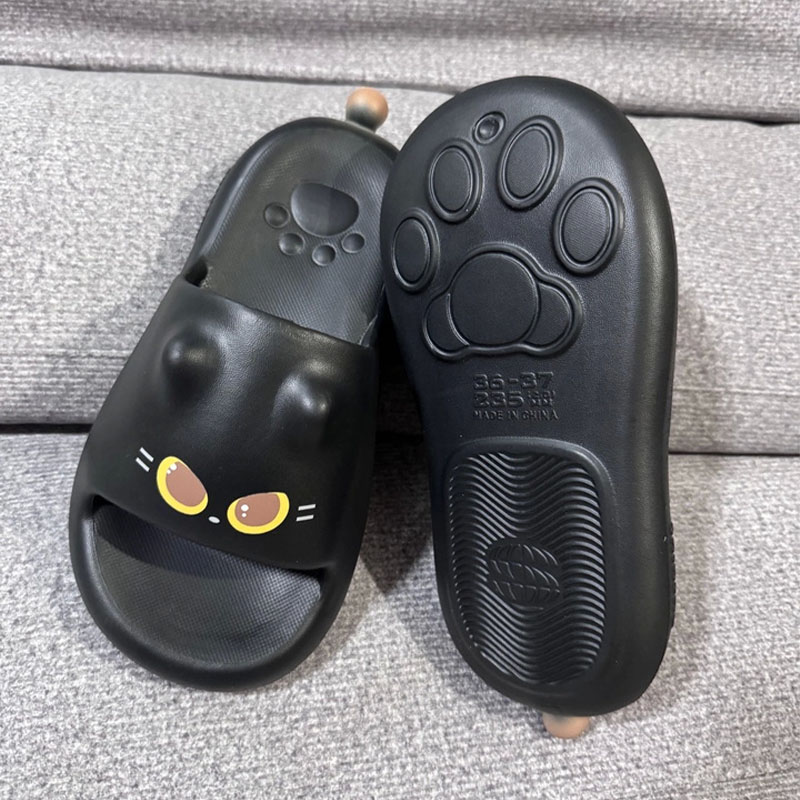 New Cute 3D Black Cat Paw Slid - Women Shoes Black 评论和价格