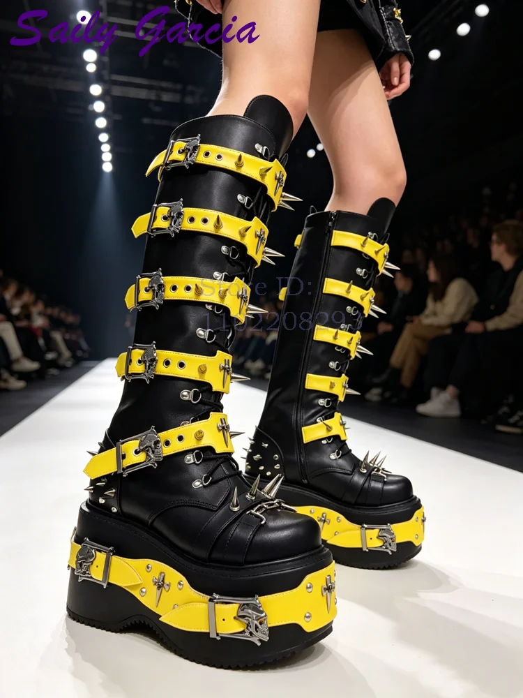 Skull Rivet Punk Knee-high Boo - Women Shoes Size Chart 评论和价格