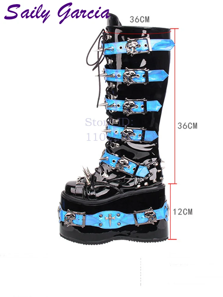 Skull Rivet Punk Knee-high Boo - Women Shoes Size Chart 评论和价格
