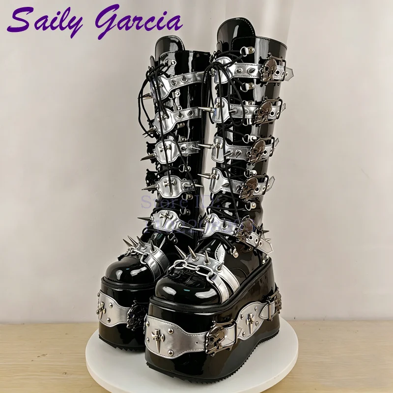 Skull Rivet Punk Knee-high Boo - Women Shoes Size Chart 评论和价格