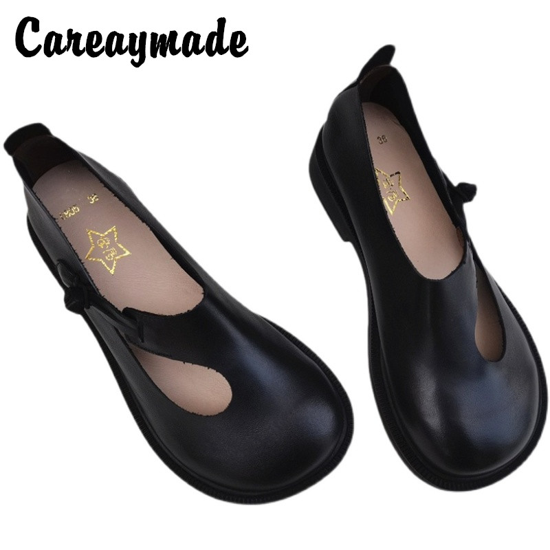 Careaymade-Genuine Leather Big - Women Shoes Black 评论和价格