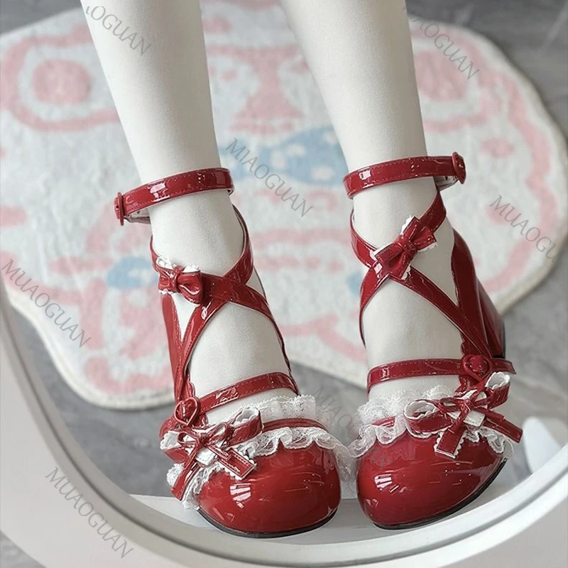 Lolita Red High Heels Cute pum - Patent Leather Pump 评论和价格
