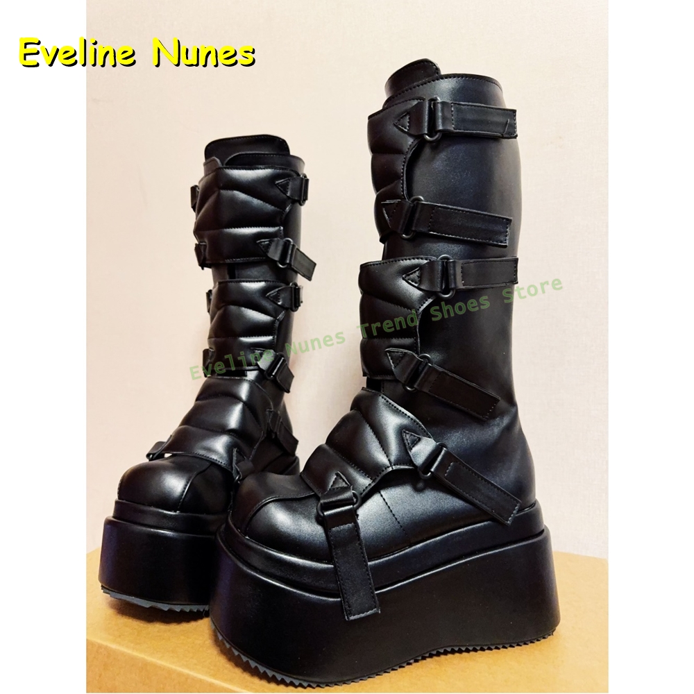Black Buckle Cyberpunk Y2K Kne - Women Shoes Size Chart 评论和价格